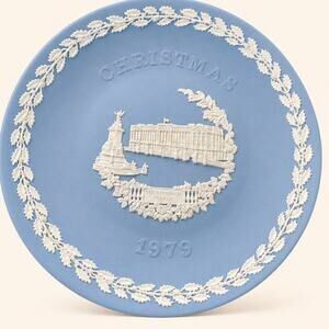 Wedgwood Jasperware Christmas Plate 1979 Buckingham Palace Box & Paperwork